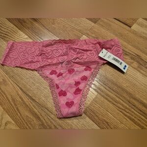 Yandy Pink Heart Lace Trim Thong Panties XL